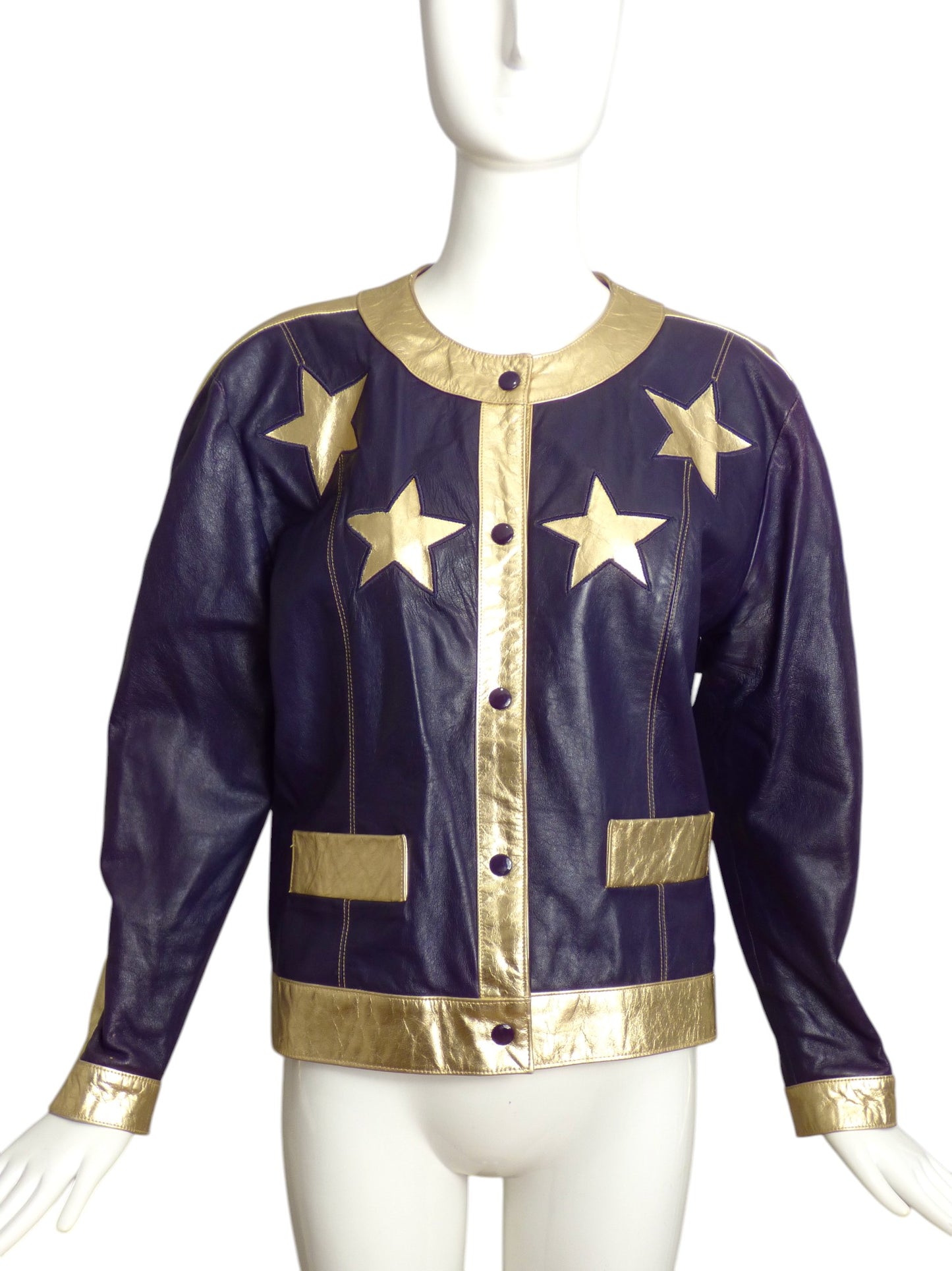 1990s Purple & Gold Leather Star Jacket, Size 10