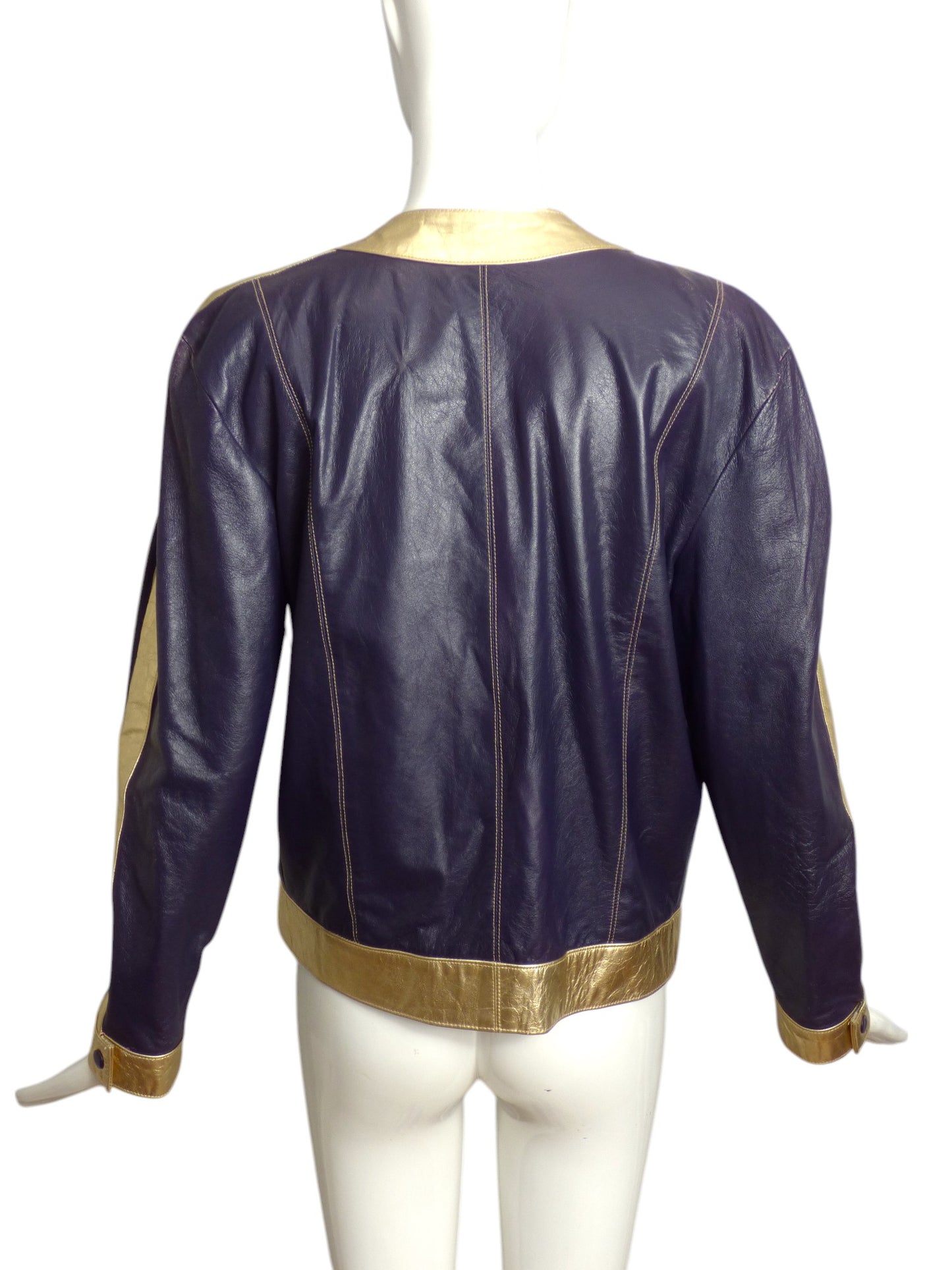 1990s Purple & Gold Leather Star Jacket, Size 10