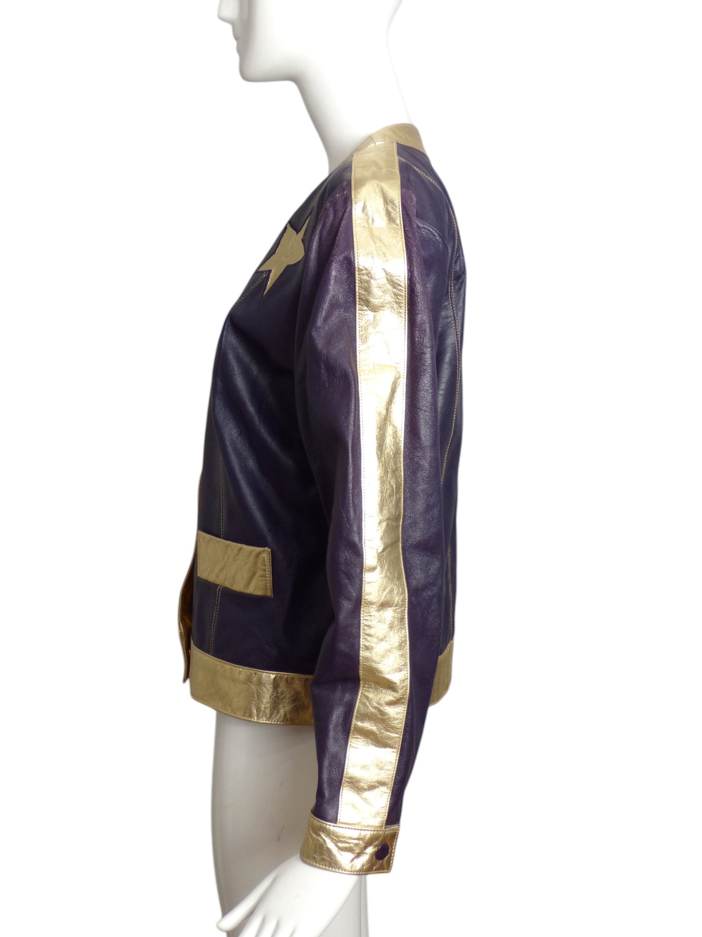 1990s Purple & Gold Leather Star Jacket, Size 10