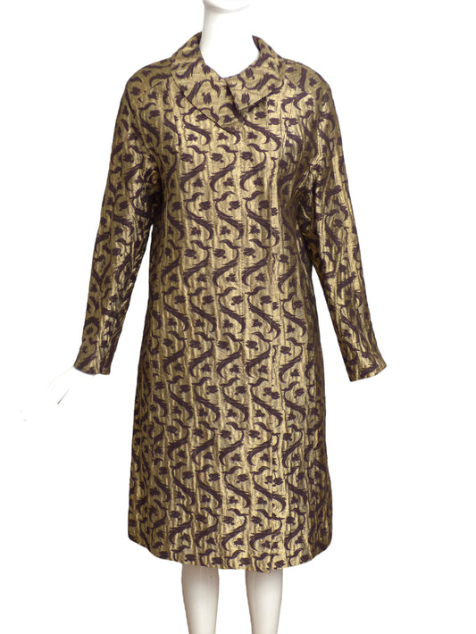 DRIES VAN NOTEN-  Metallic Brocade Coat, Size 10