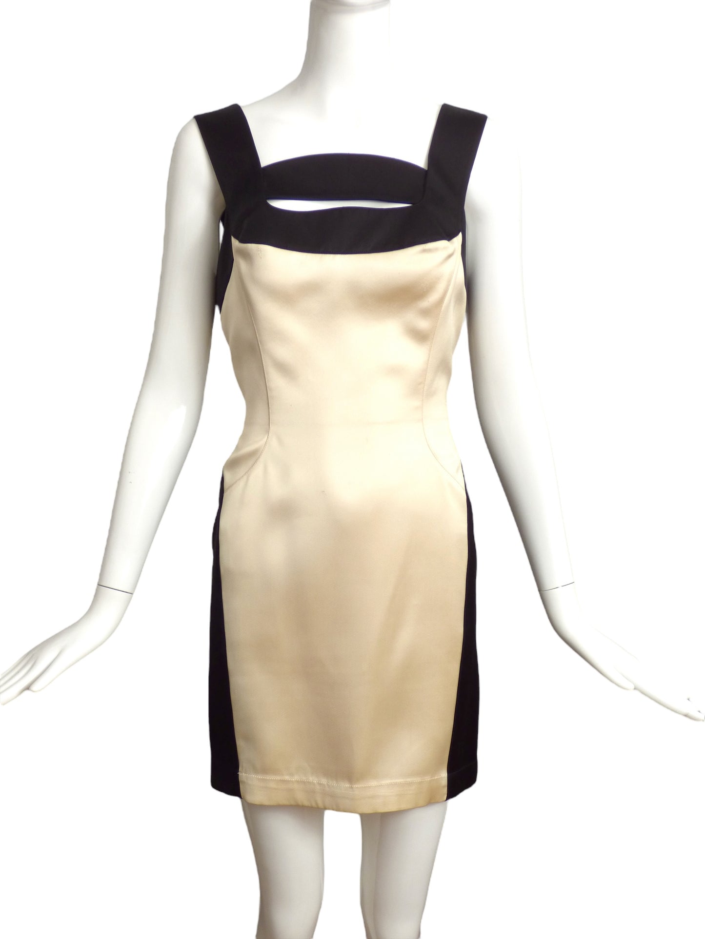 THIERRY MUGLER- AS IS 1990s Satin & Crepe Mini Dress, Size 6