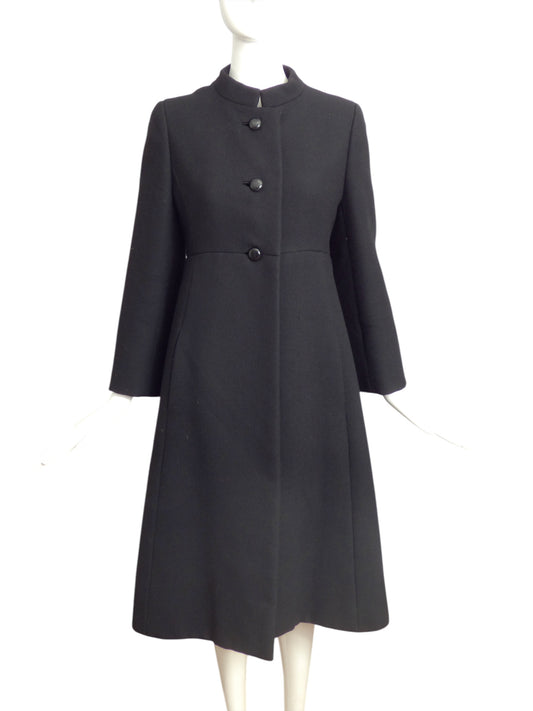 GEORGE HALLEY- 1960s Black Wool Coat, Size 4