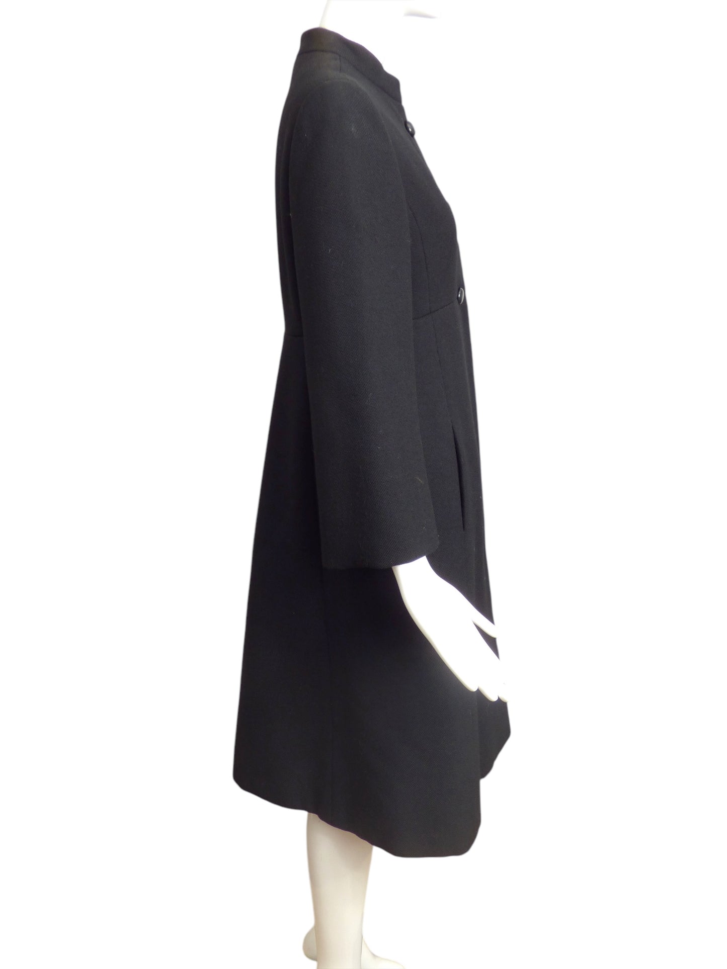 GEORGE HALLEY- 1960s Black Wool Coat, Size 4