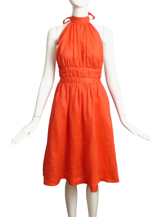 ZIMMERMANN- NWT Orange Linen Halter Dress, Size 8