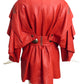 ISSEY MIYAKE- 1980s Red Studded Leather Coat, Size 8