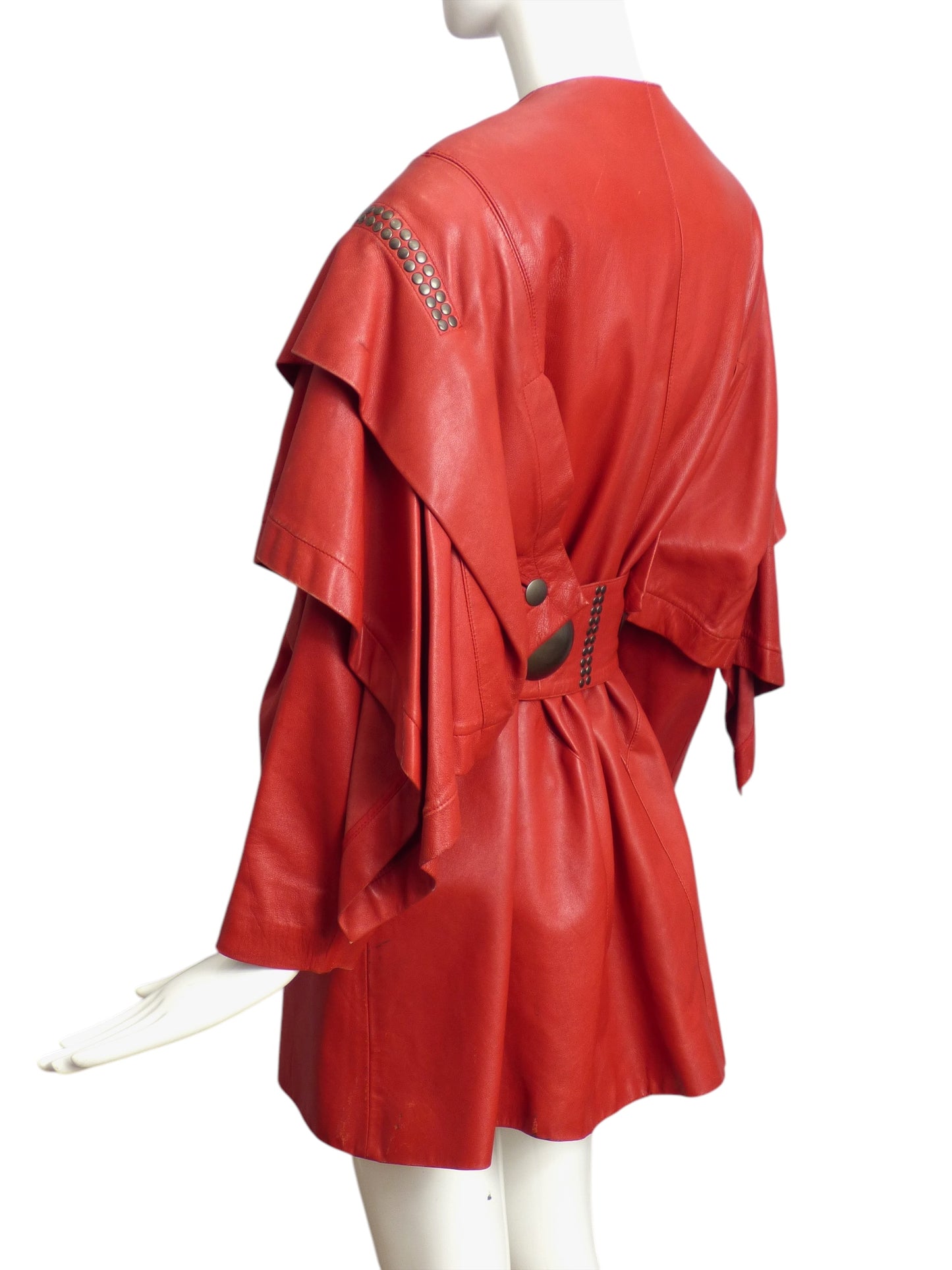 ISSEY MIYAKE- 1980s Red Studded Leather Coat, Size 8