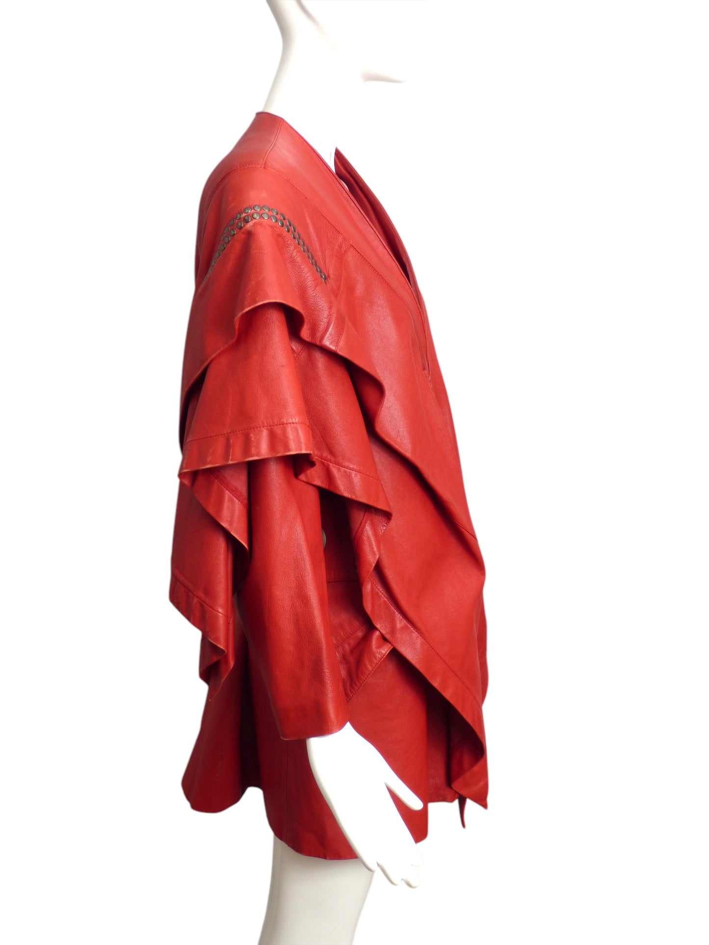 ISSEY MIYAKE- 1980s Red Studded Leather Coat, Size 8