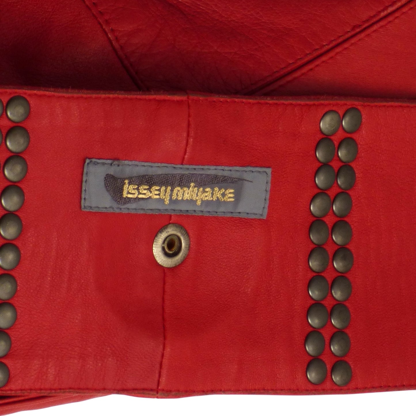 ISSEY MIYAKE- 1980s Red Studded Leather Coat, Size 8