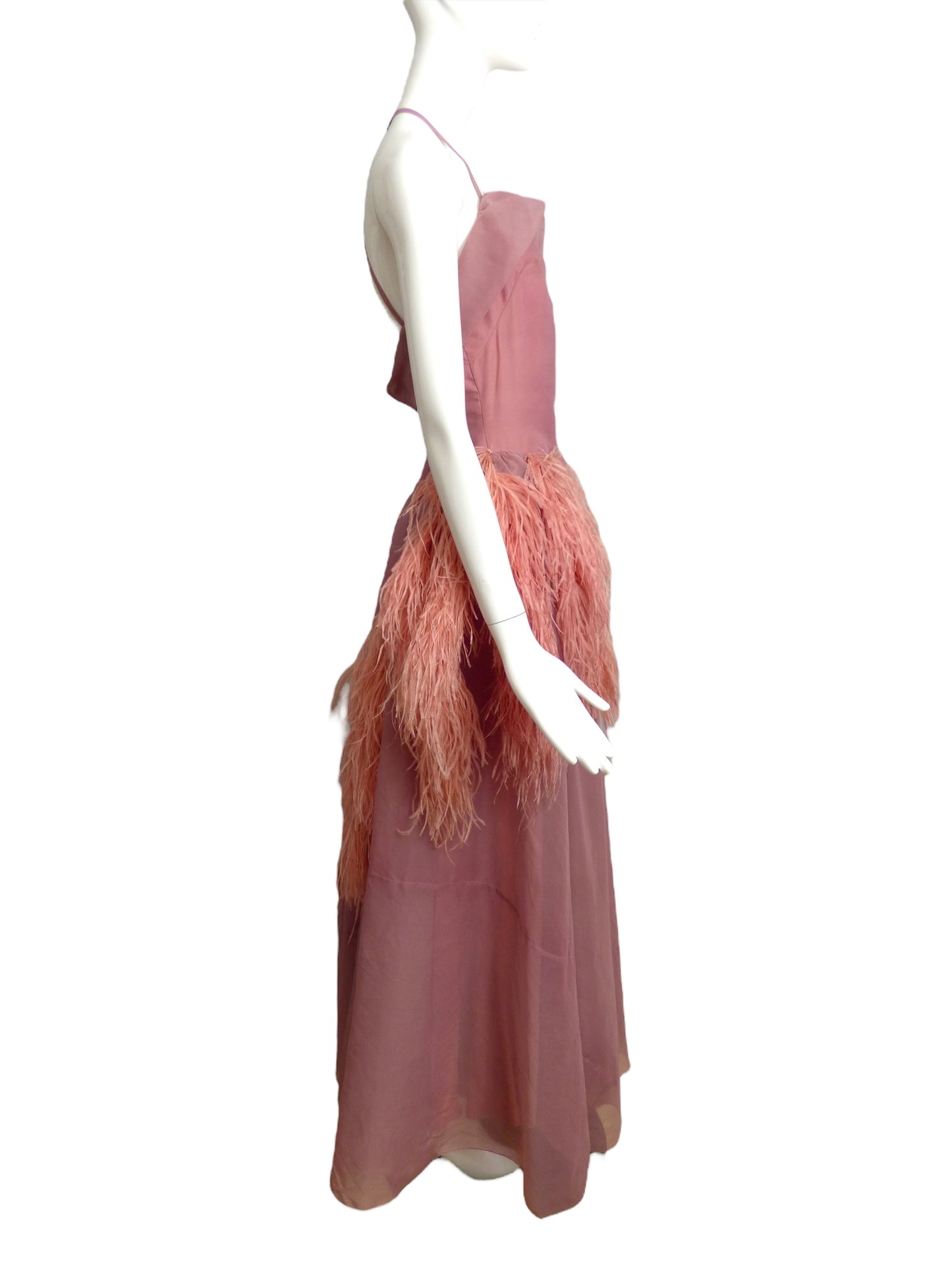 1950s Pink Organza & Feather Gown, Size 8