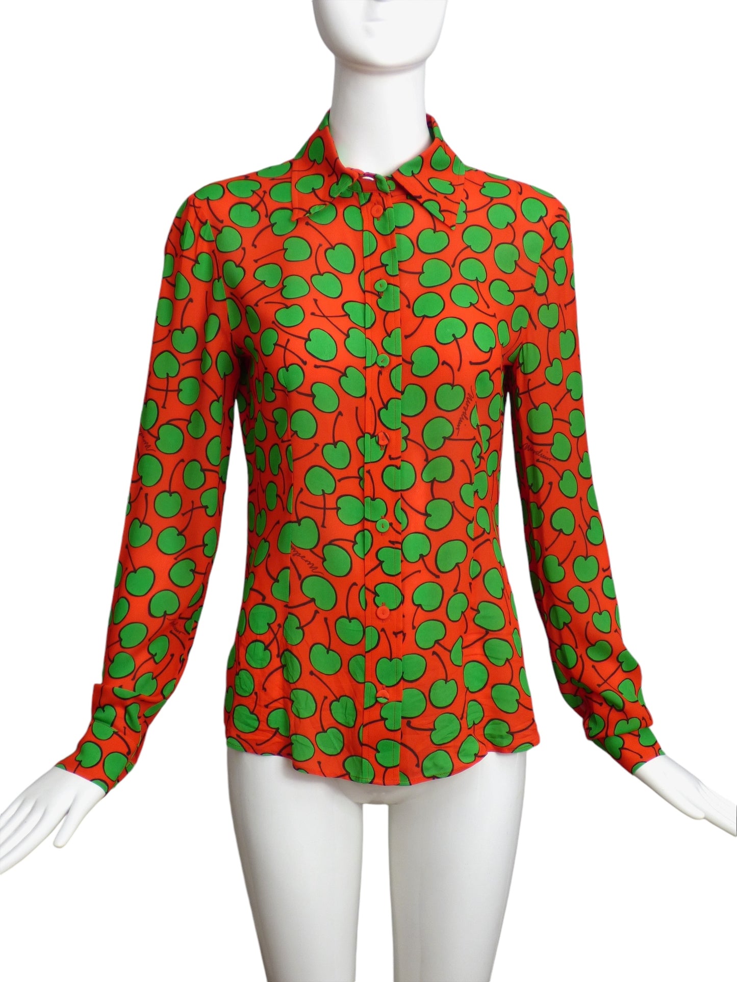 MOSCHINO COUTURE- 2023 Crepe Cherry Print Blouse, Size 4