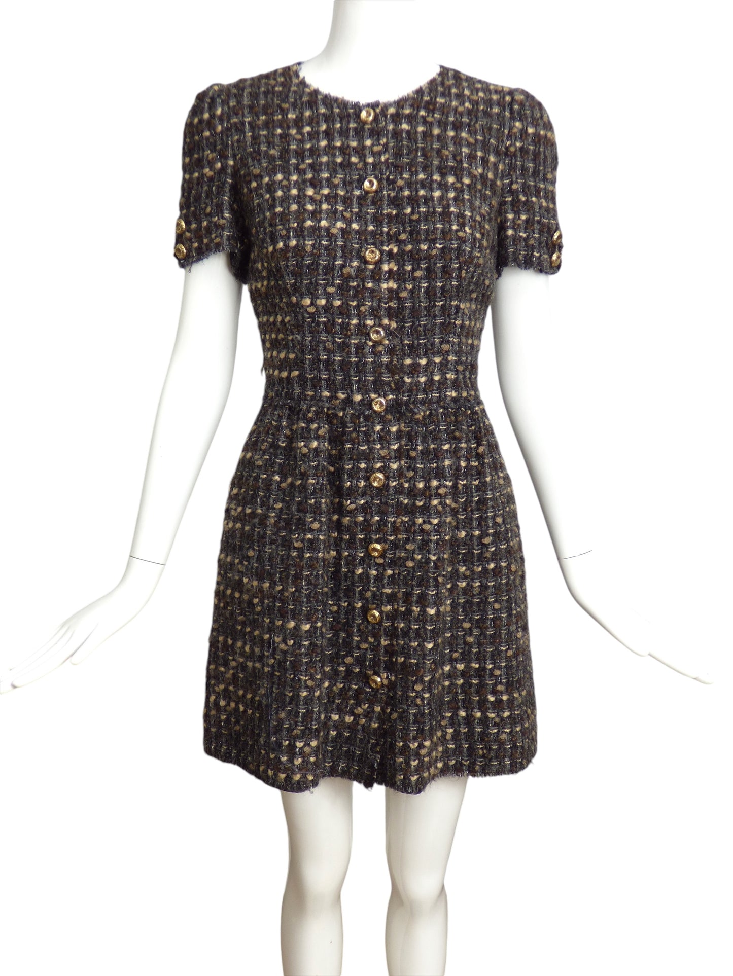 DOLCE & GABBANA- Wool Boucle Shift Dress, Size 4