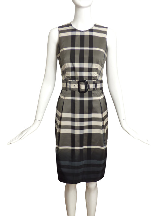 BURBERRY- Taffeta Plaid Belted Shift Dress, Size 2