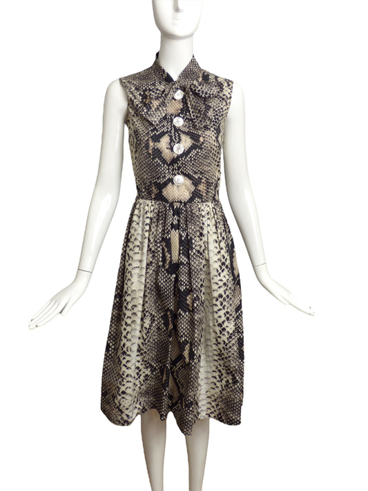 PRADA- 2019 Cotton Reptile Print Fit & Flair Dress, Size 6