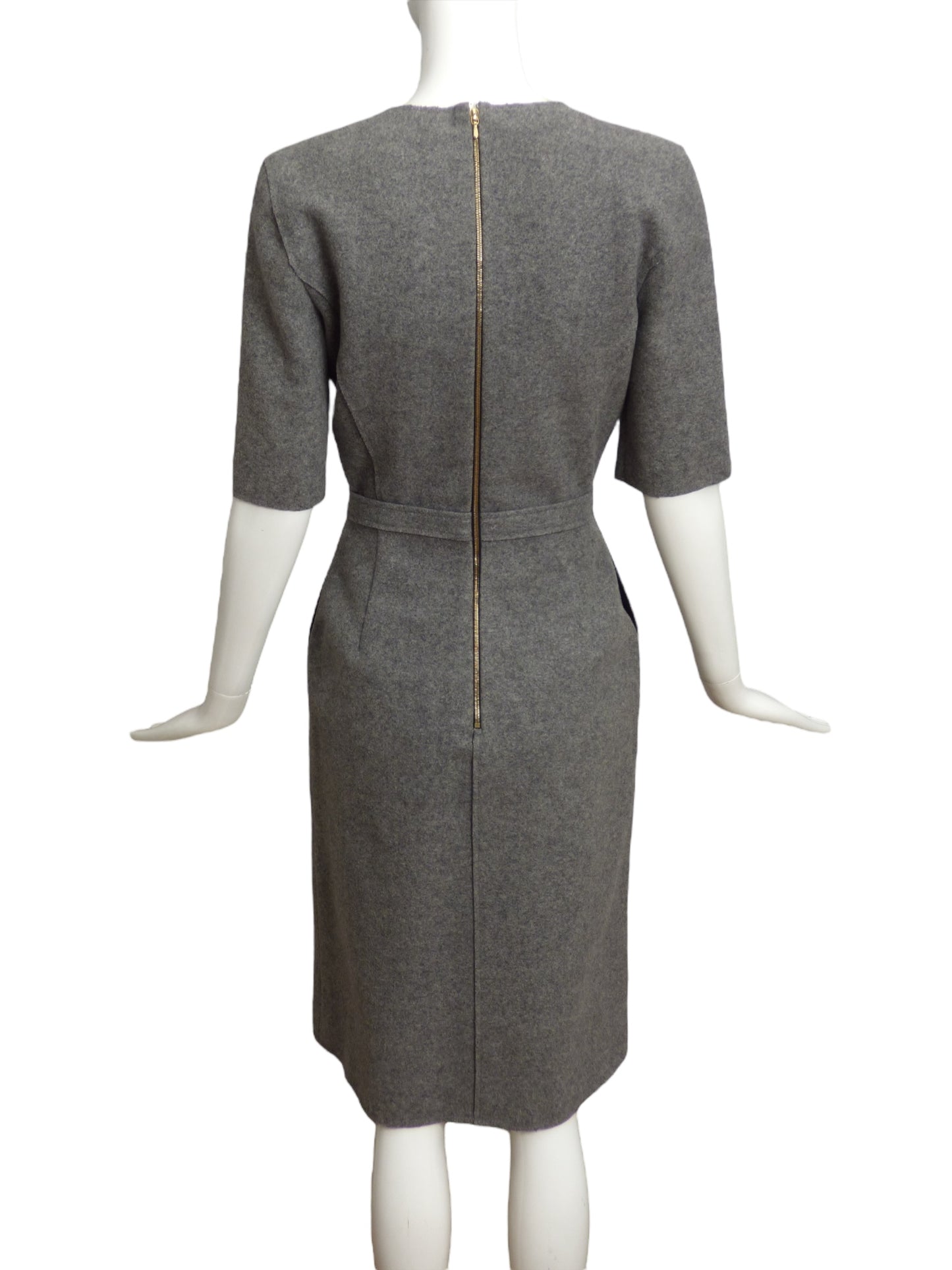 VICTORIA BECKHAM- Gray Wool Flannel Dress, Size 2