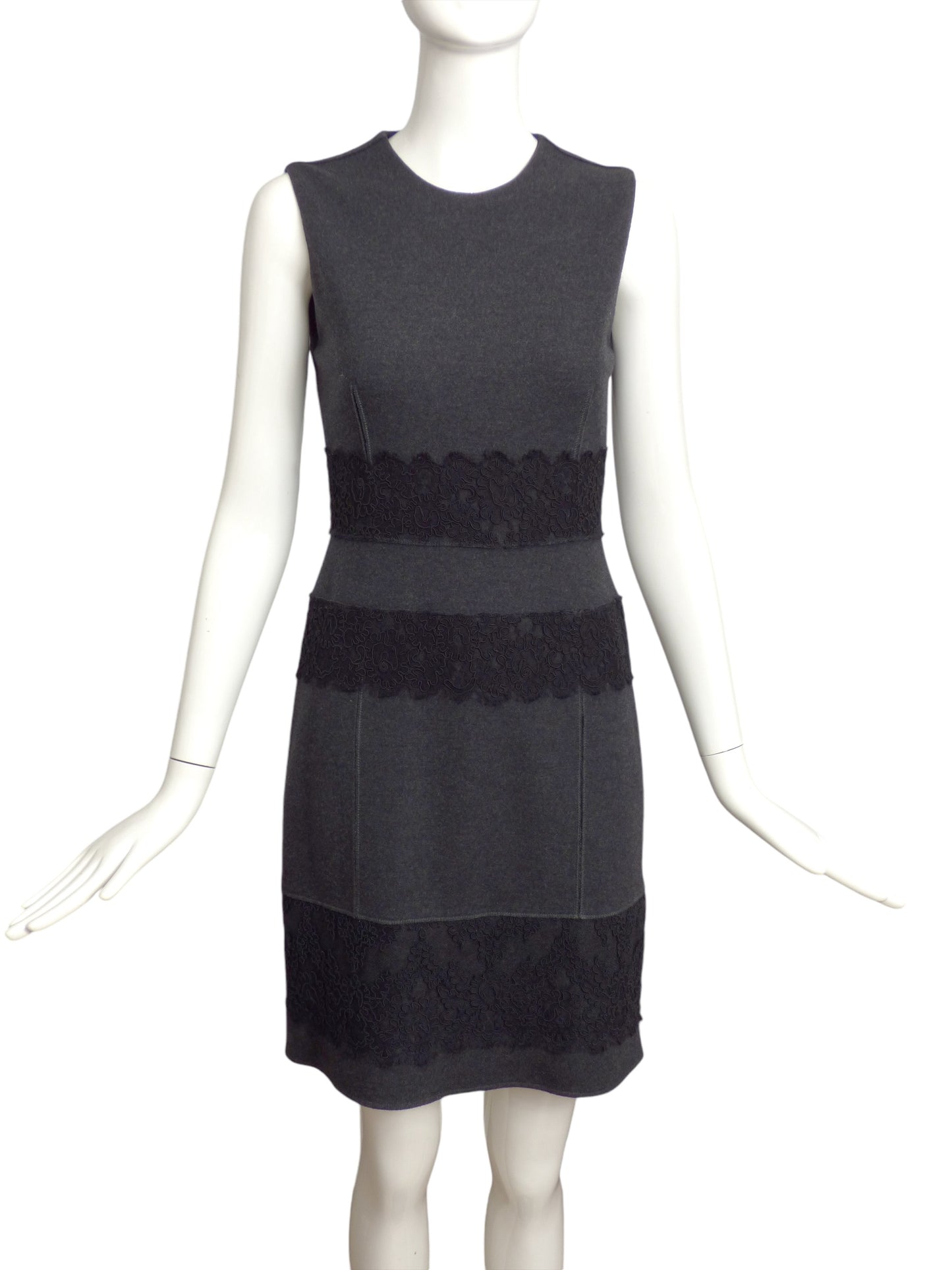 ROBERTO CAVALLI- Black Lace & Gray Flannel Dress, Size 6