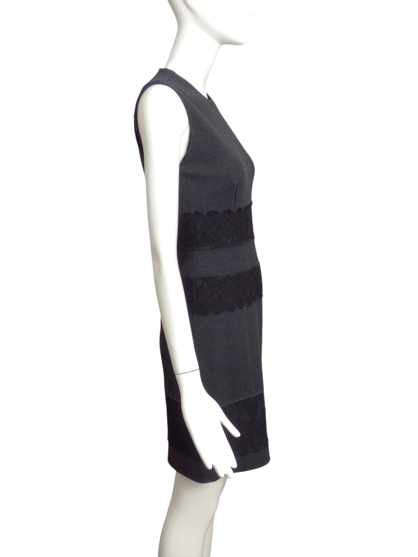 ROBERTO CAVALLI- Black Lace & Gray Flannel Dress, Size 6