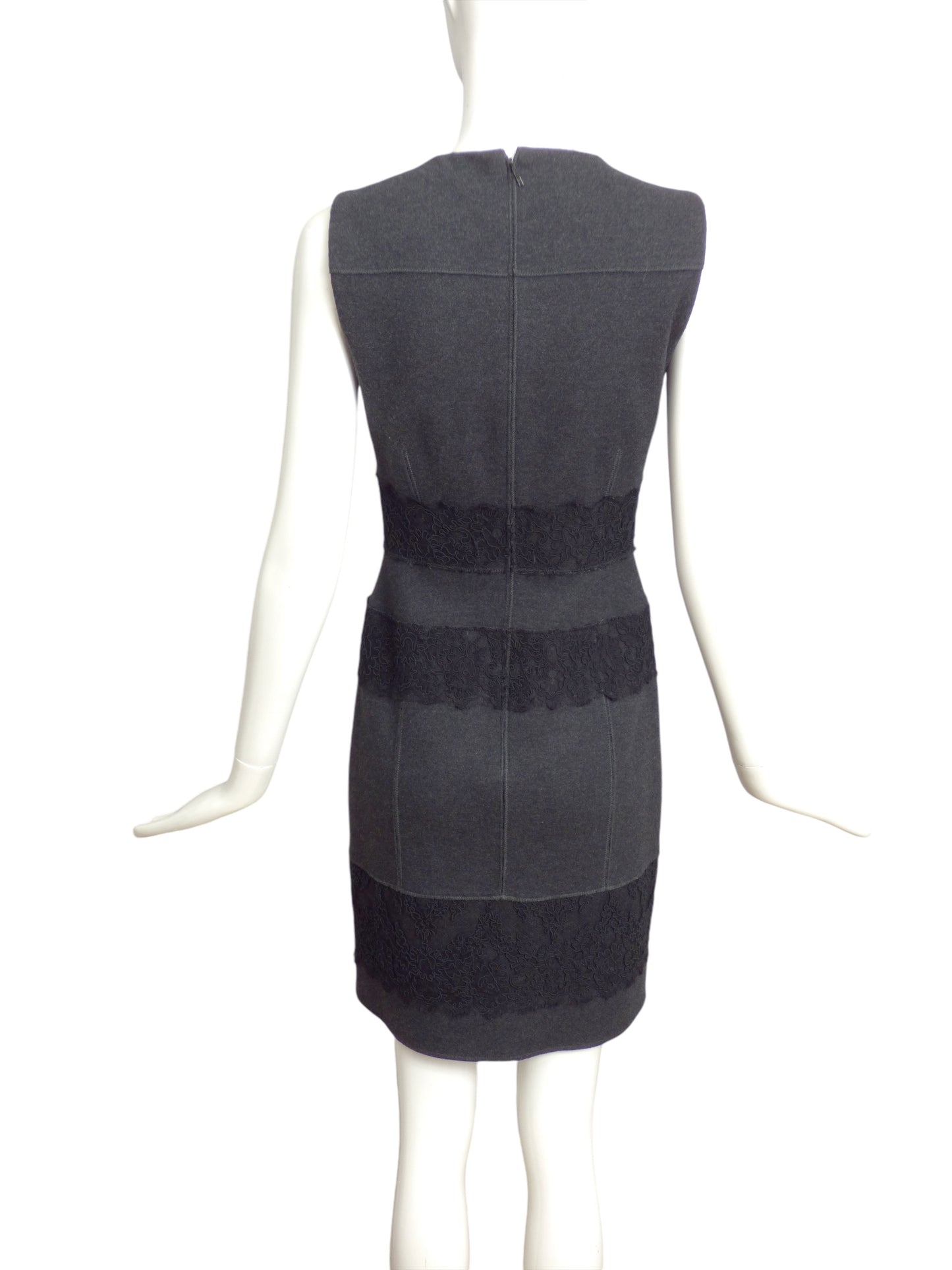 ROBERTO CAVALLI- Black Lace & Gray Flannel Dress, Size 6