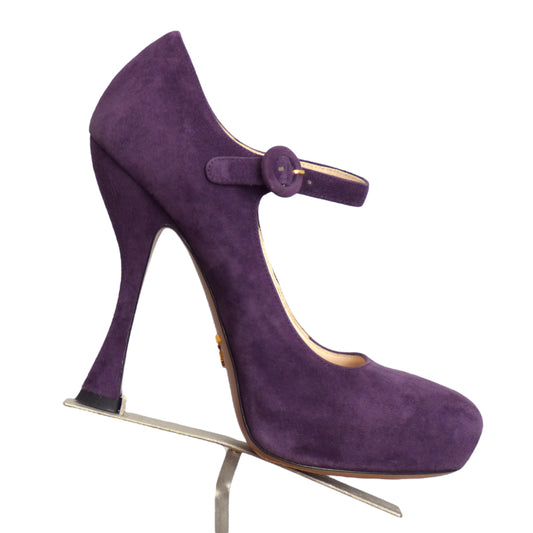 PRADA- Purple Suede Mary Jane Platform Pumps, Size 36