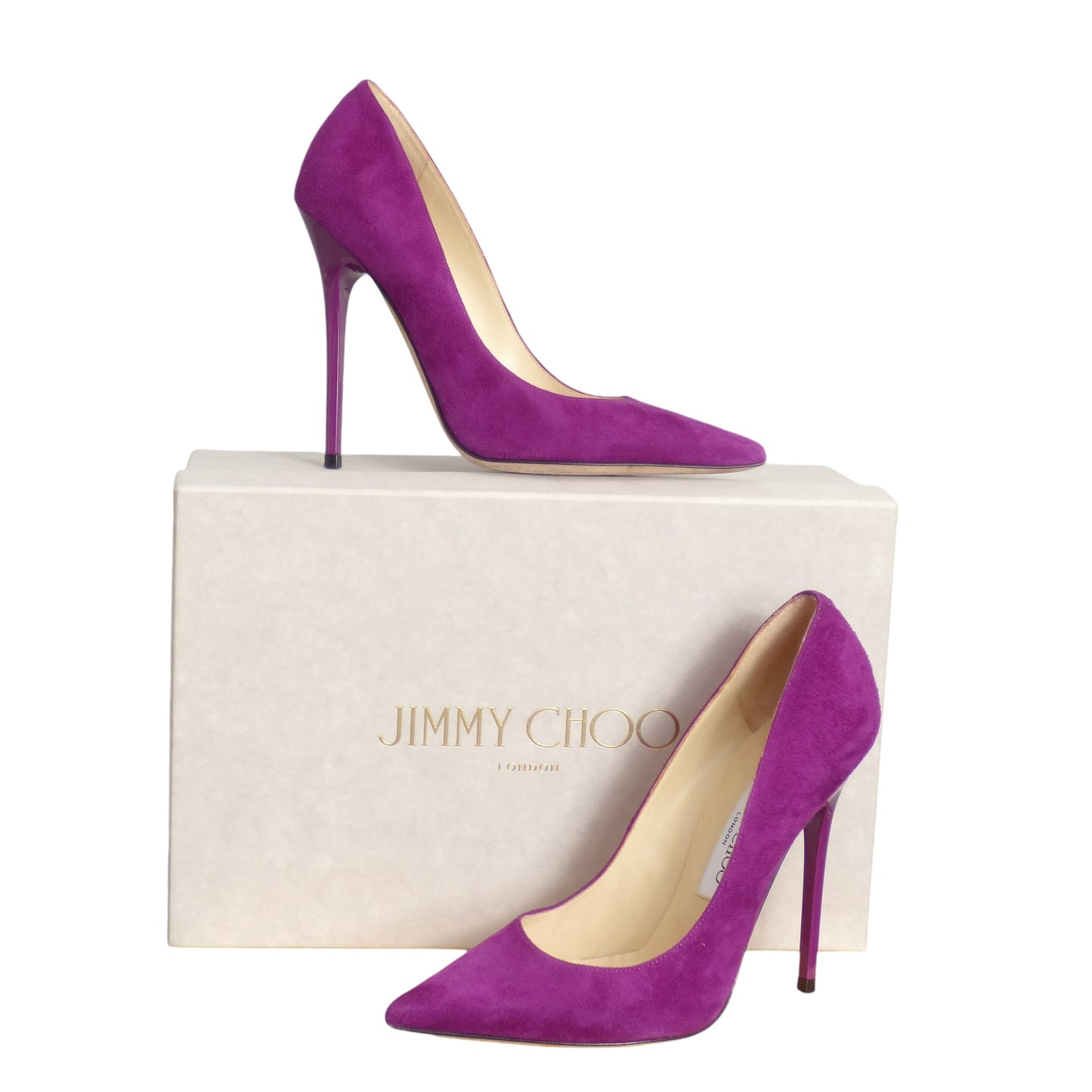 JIMMY CHOO- Raspberry Suede Heels, Size 35.5