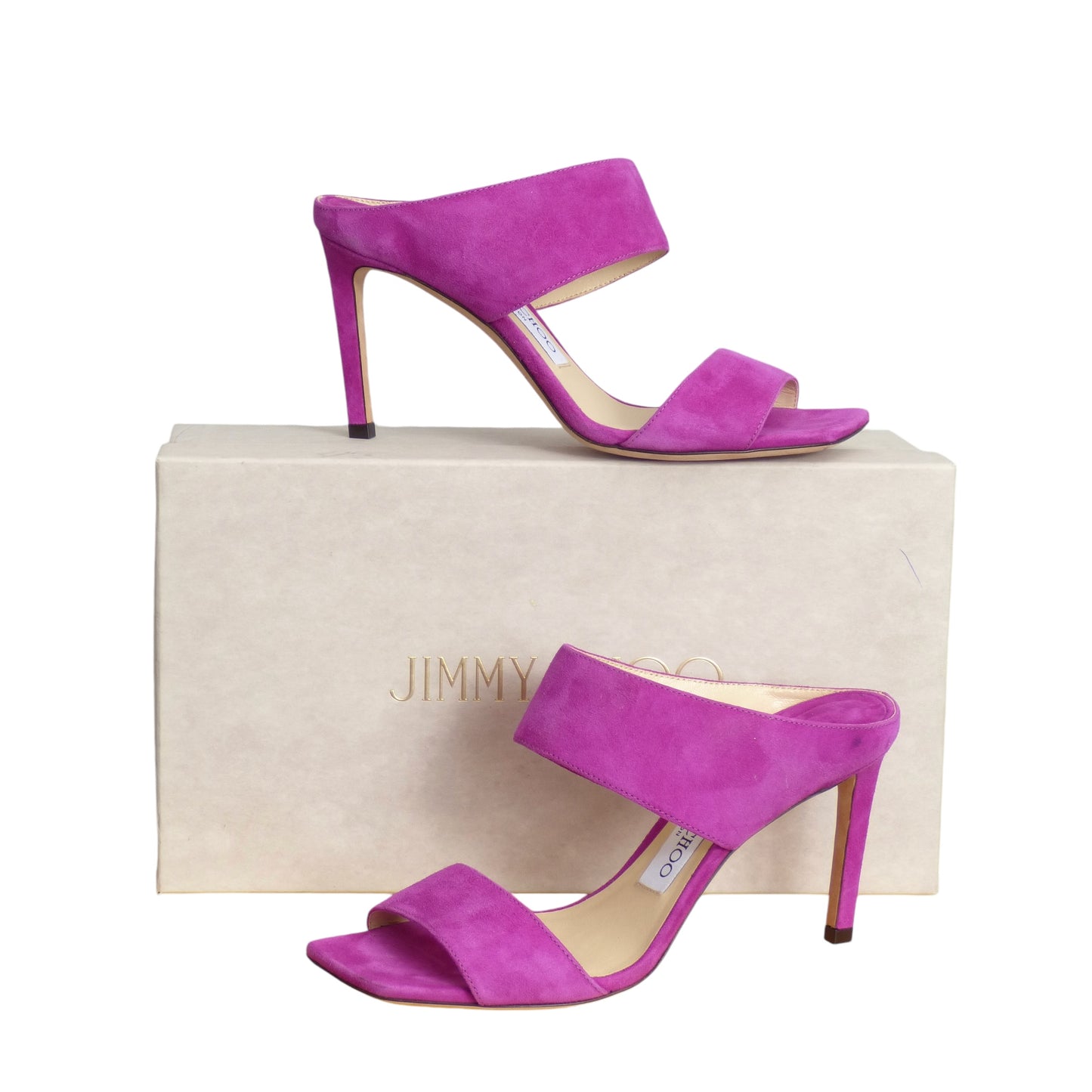 JIMMY CHOO- Raspberry Suede Sandals, Size 35.5