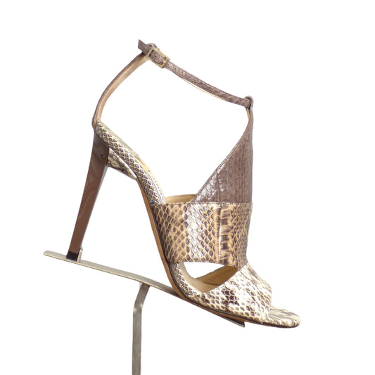 JIMMY CHOO- Gray Snakeskin Sandals, Size 35.5