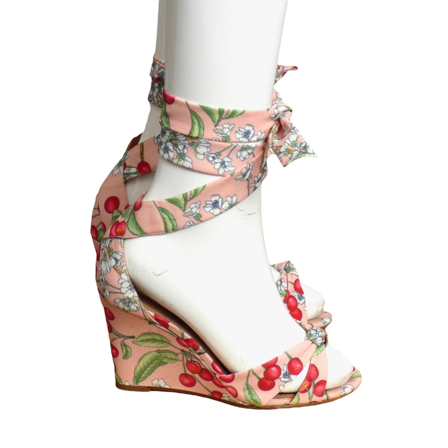 AQUAZZURA- Cherry Print Wedge Sandals, Size 36