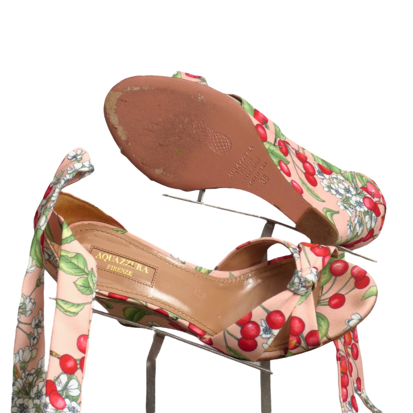 AQUAZZURA- Cherry Print Wedge Sandals, Size 36