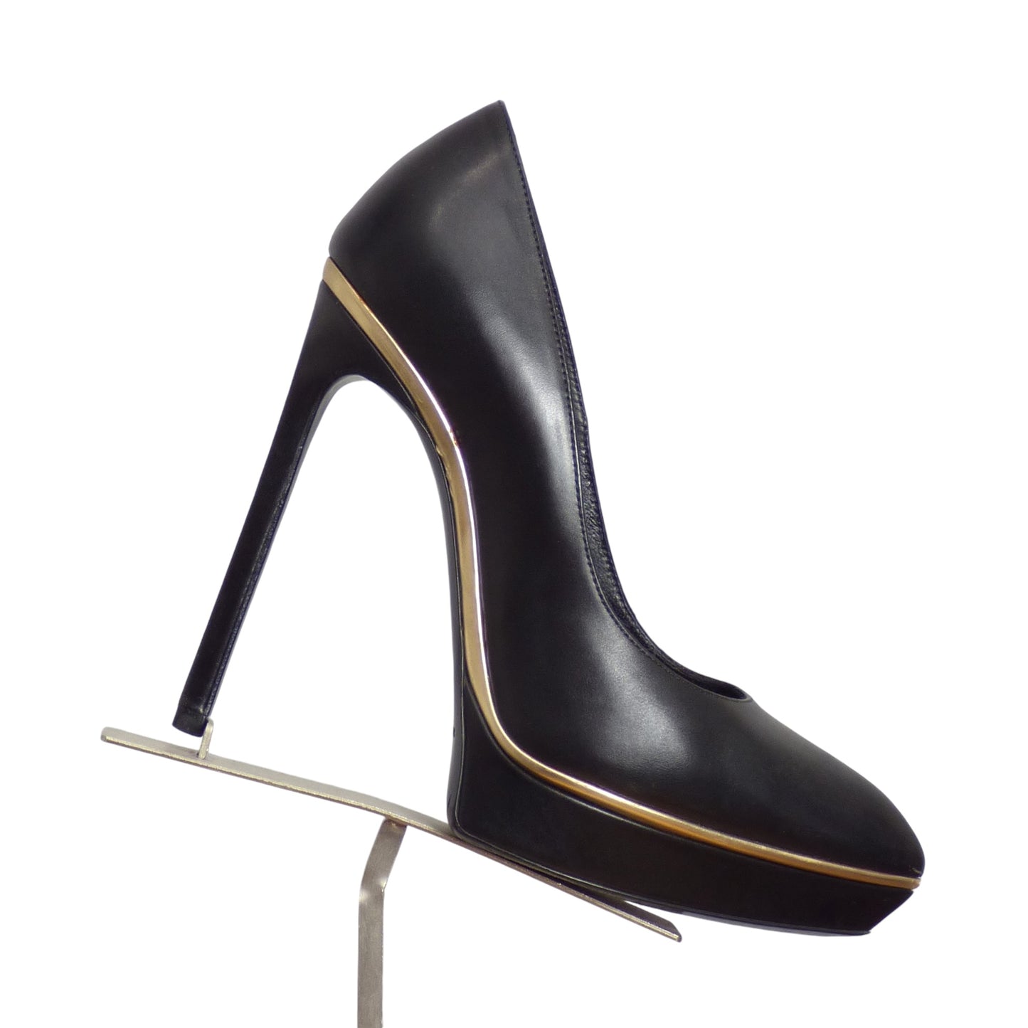 SAINT LAURENT- Black Leather Platform Pumps, Size 36