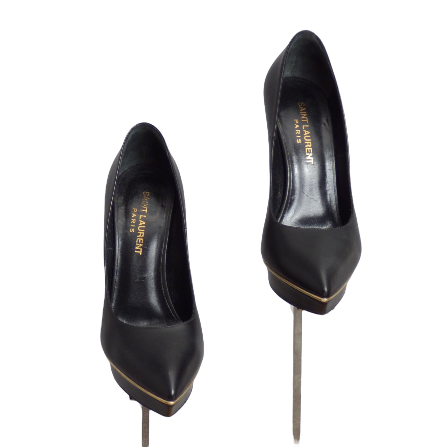 SAINT LAURENT- Black Leather Platform Pumps, Size 36