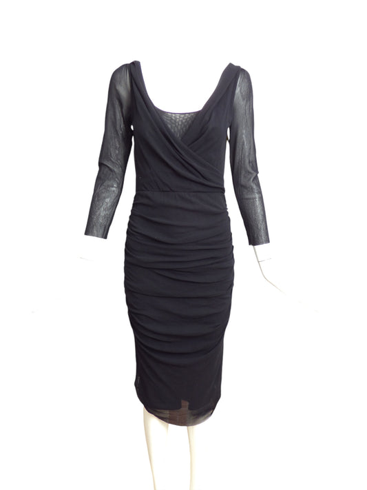 FUZZI- Black Mesh Bodycon Dress, Size 8