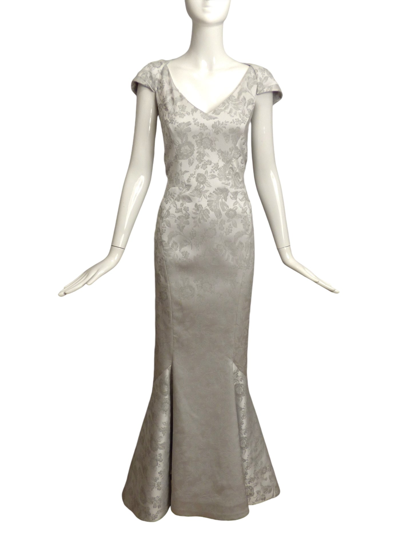 ZAC POSEN- Silver Brocade Evening Gown, Size 10