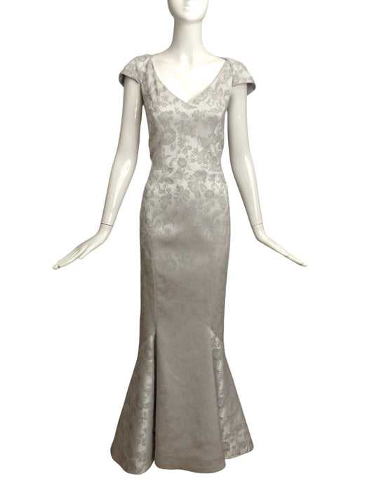 ZAC POSEN- Silver Brocade Evening Gown, Size 10