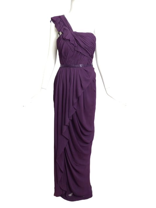 J MENDEL- Purple Beaded Chiffon Gown, Size-14