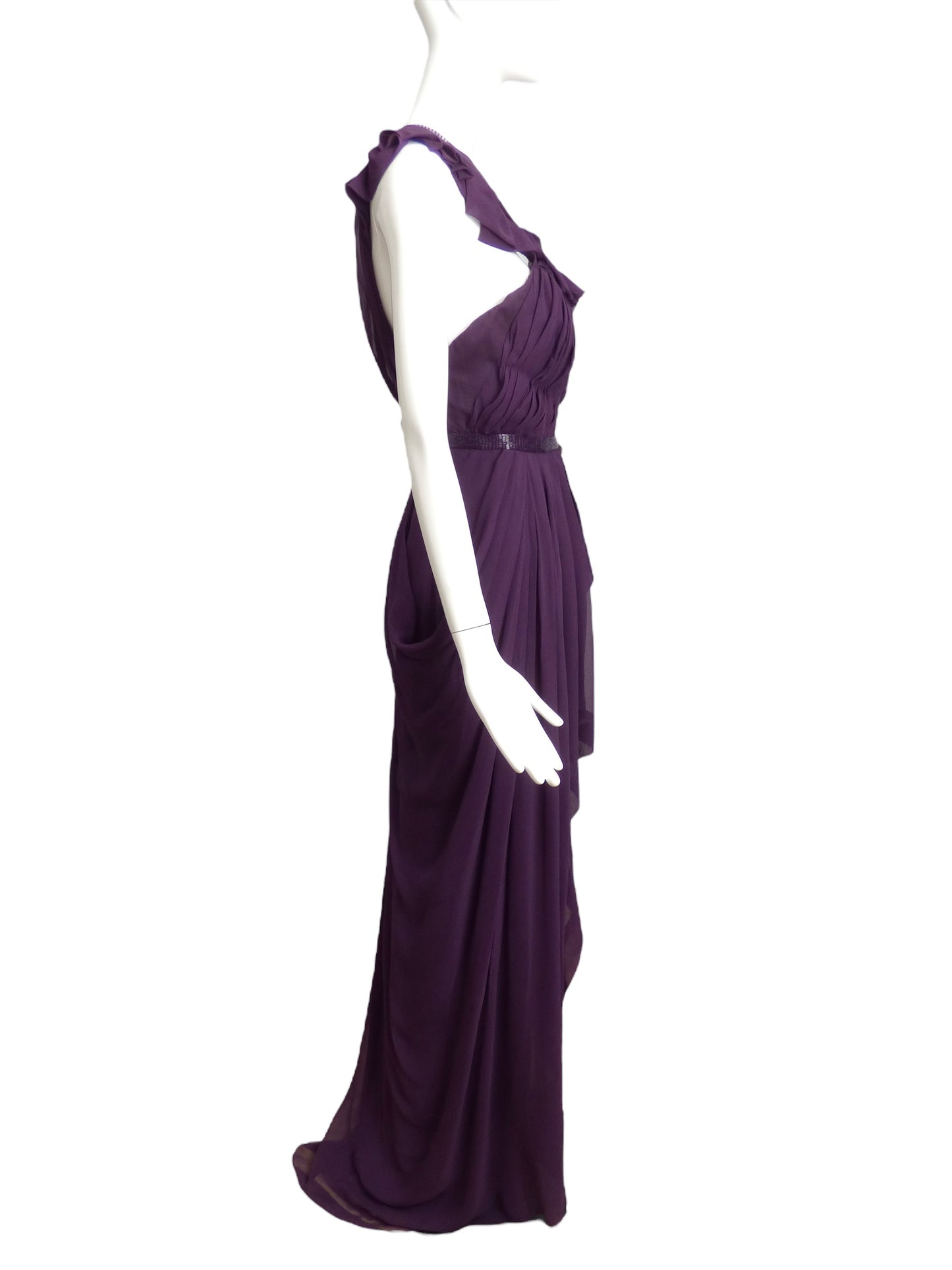 J MENDEL- Purple Beaded Chiffon Gown, Size-14