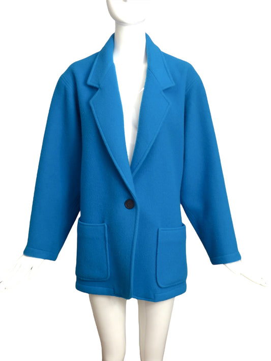 SHAMASK- 1990s Blue Wool Fleece Coat, Size 10