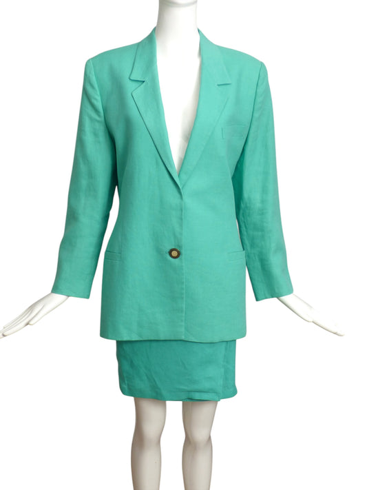 VERSUS VERSACE- 1990s Green Linen Skirt Suit, Size 8