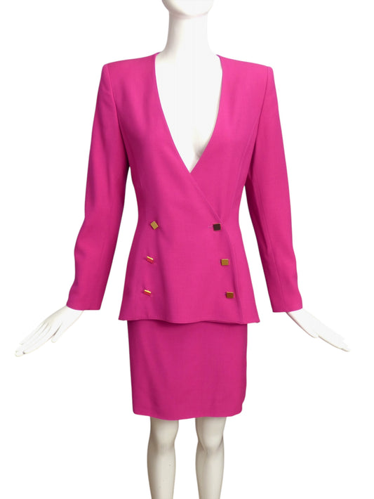 CLAUDE MONTANA- 1980s Pink Wool Skirt Suit, Size 8