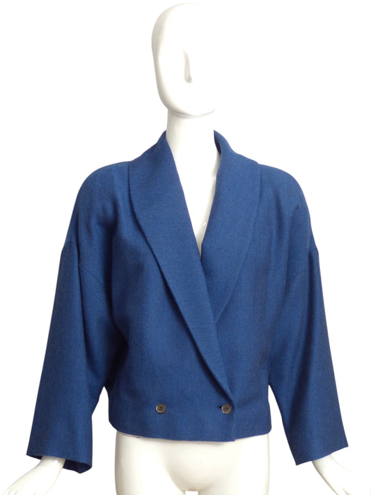 SHAMASK- 1980s Blue Wool Jacket, Size 8