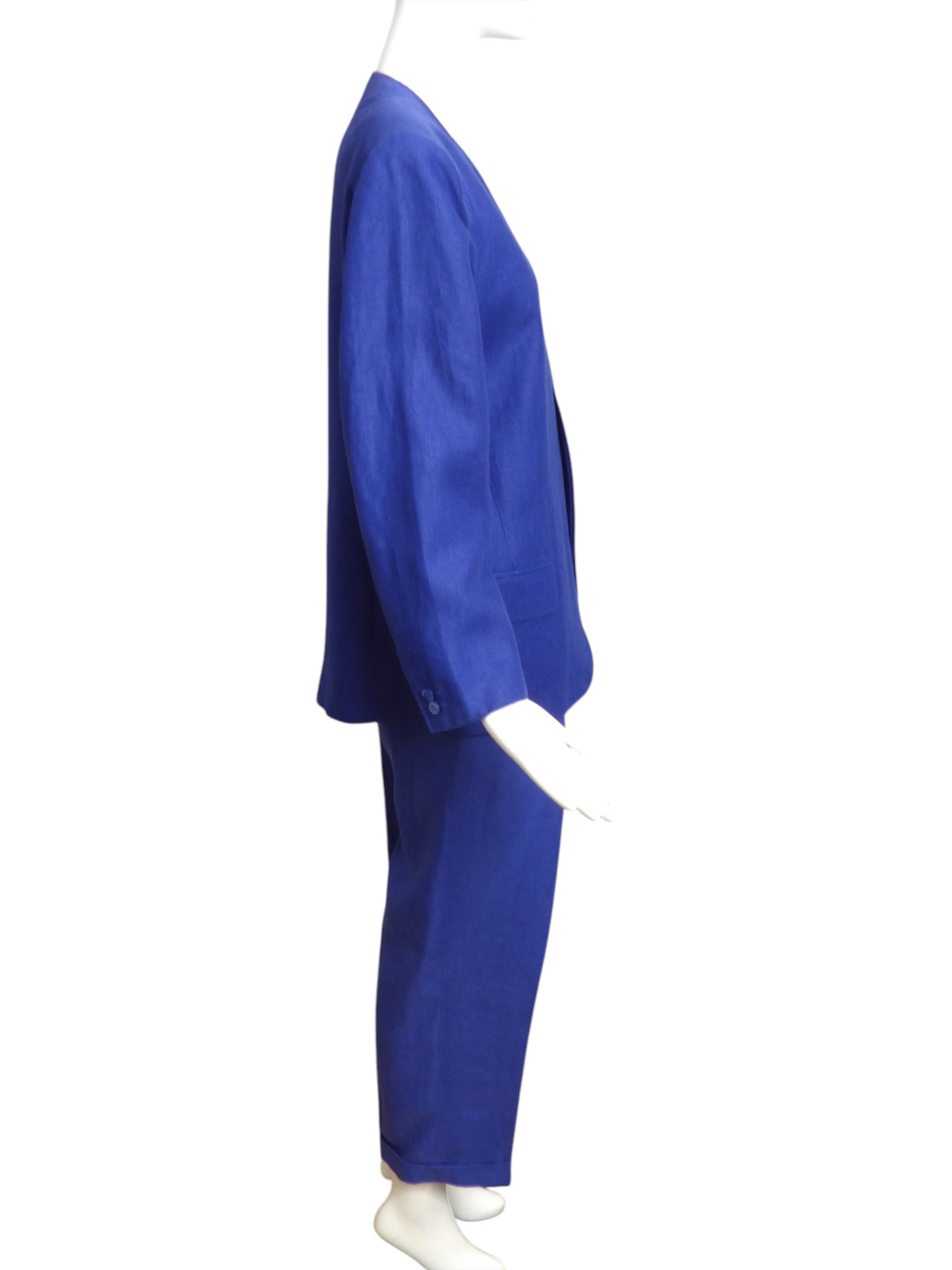 MAX MARA- 1980s Blue Linen Pant Suit, Size 10