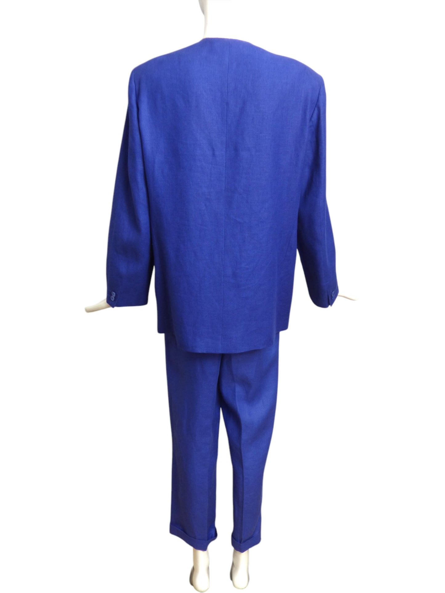 MAX MARA- 1980s Blue Linen Pant Suit, Size 10