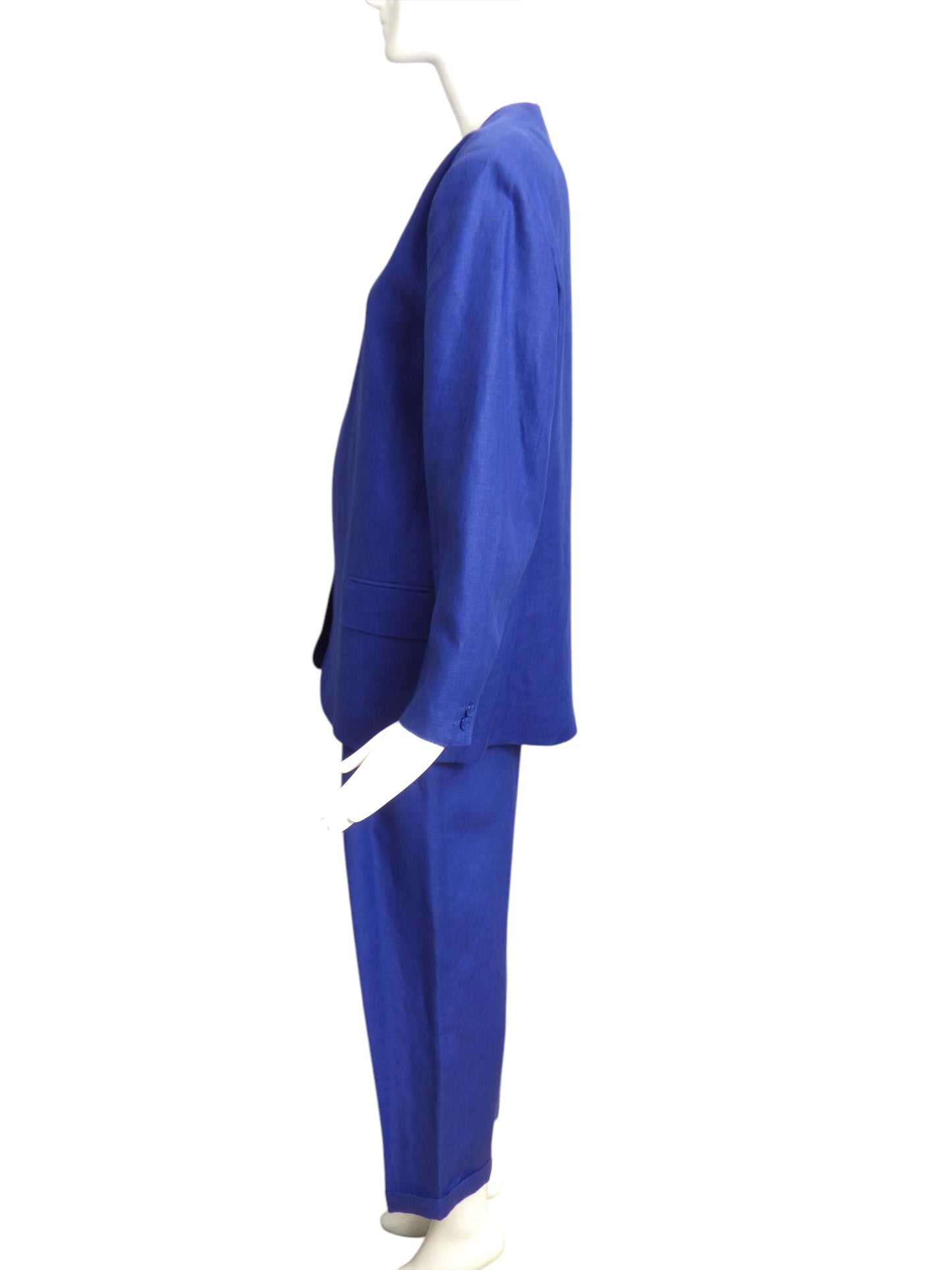 MAX MARA- 1980s Blue Linen Pant Suit, Size 10