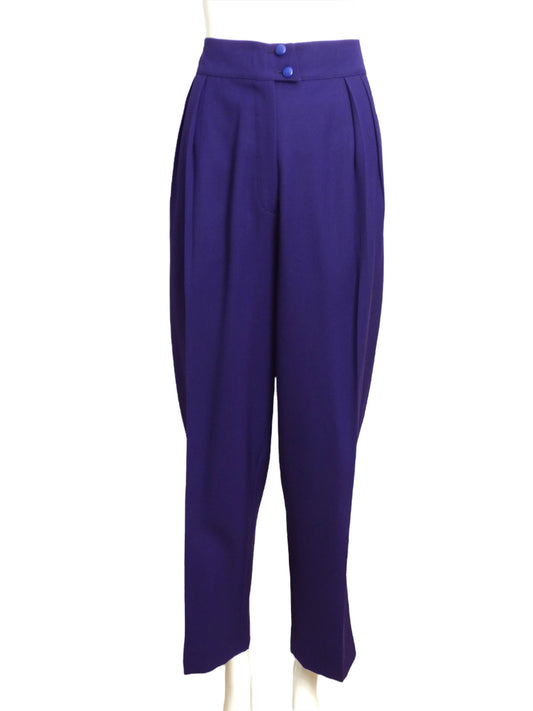 CLAUDE MONTANA- 1980s Purple Pleated Wool Trousers, Size 8