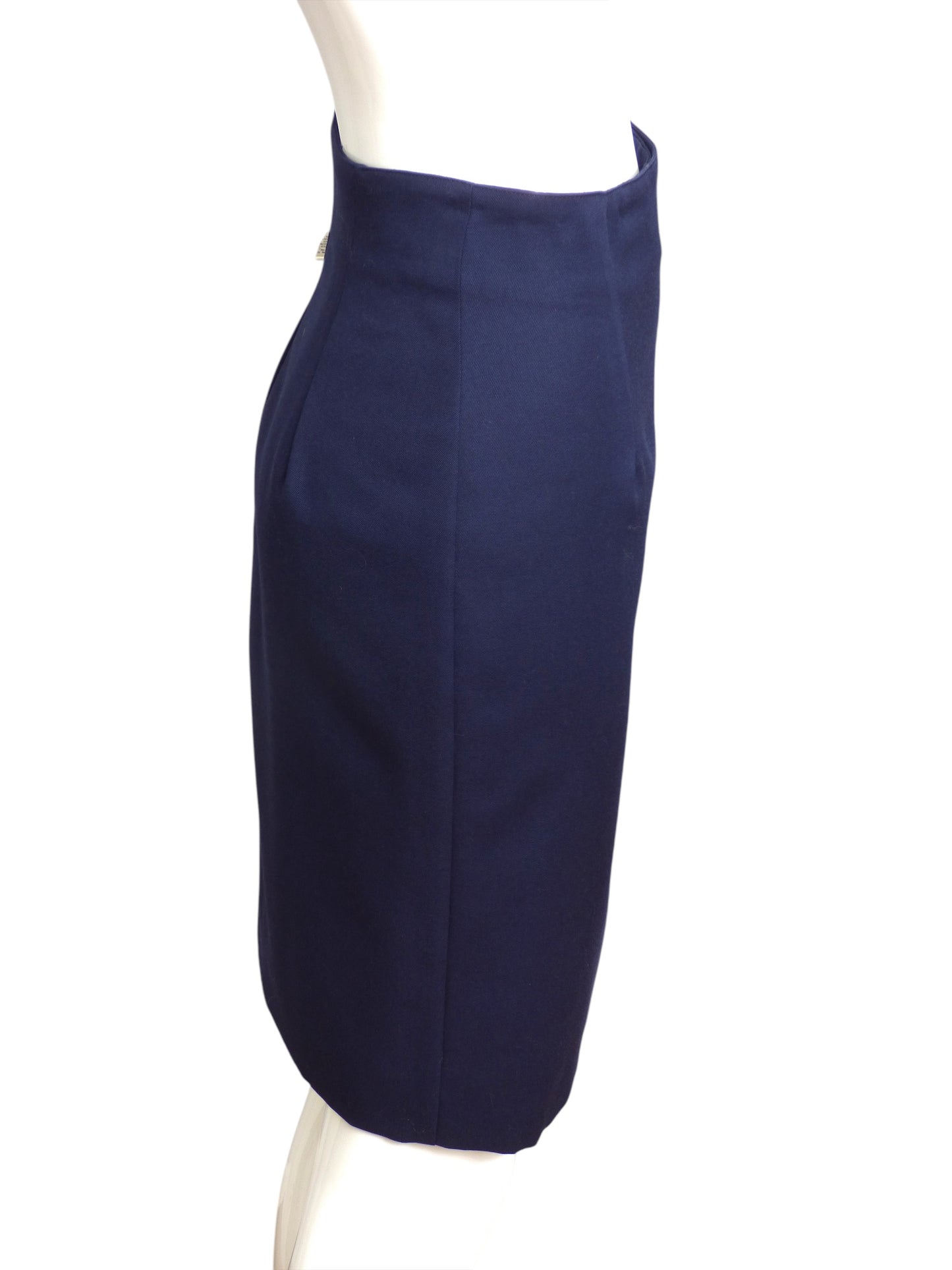 CLAUDE MONTANA- 1990s Navy Side Zip Skirt, Size 8