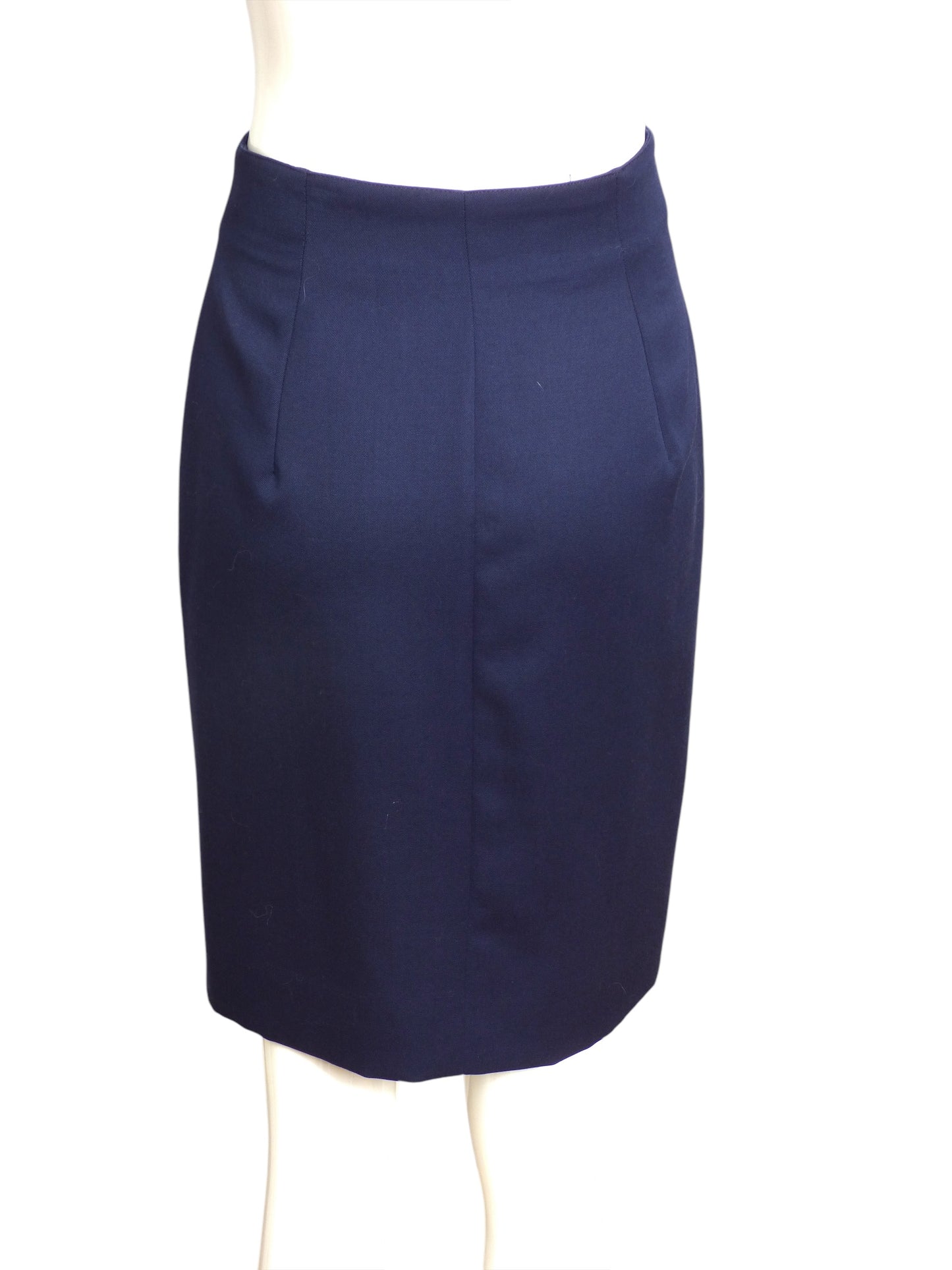 CLAUDE MONTANA- 1990s Navy Side Zip Skirt, Size 8