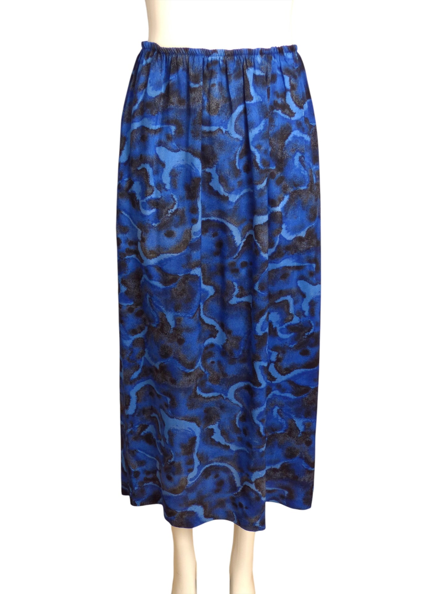 YOHJI YAMAMOTO- 1990s Blue Rayon Print Skirt, Size 8