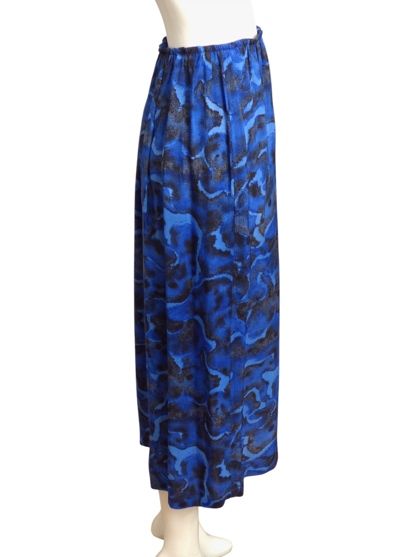 YOHJI YAMAMOTO- 1990s Blue Rayon Print Skirt, Size 8