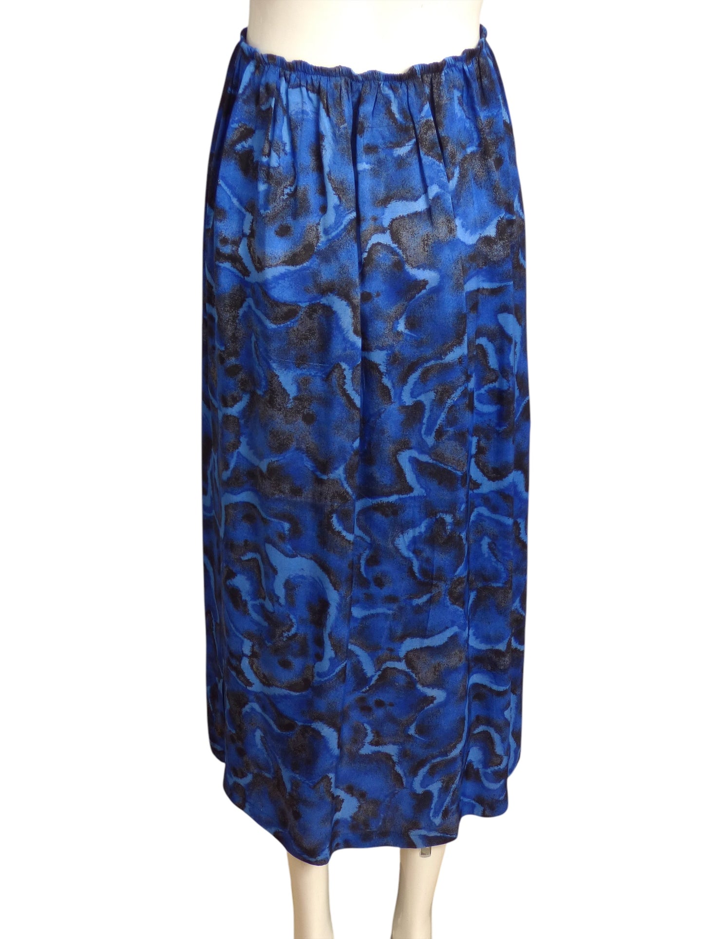 YOHJI YAMAMOTO- 1990s Blue Rayon Print Skirt, Size 8