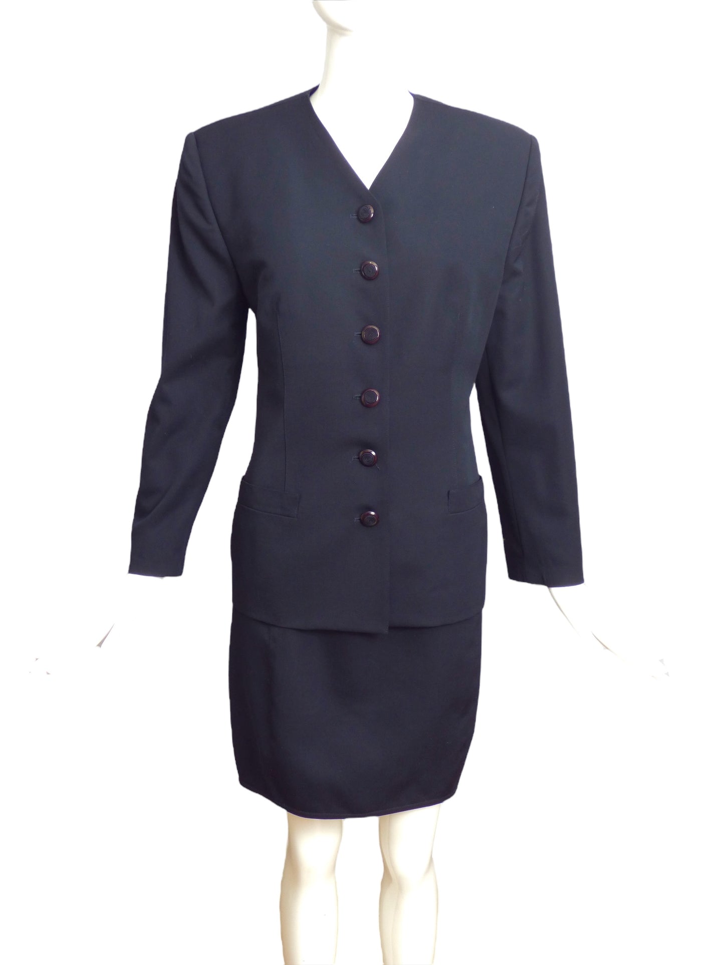 GIANNI VERSACE- 1980s Navy Wool Skirt Suit, Size 8