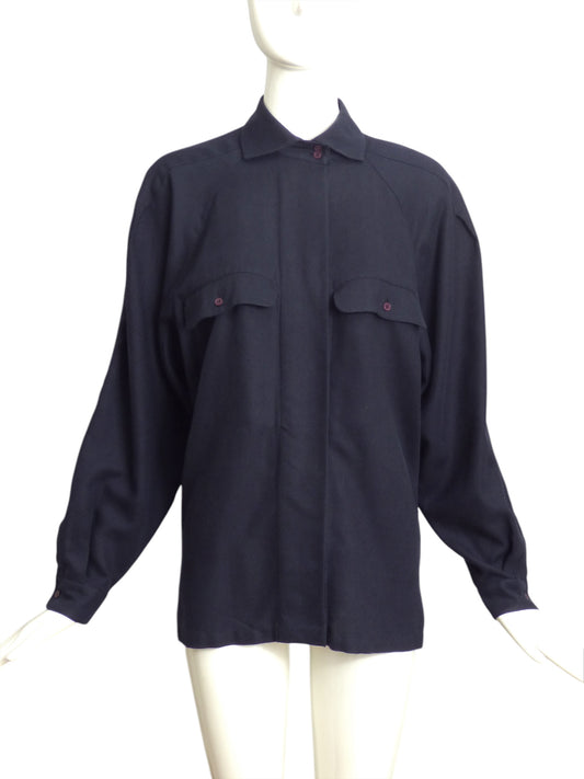 CLAUDE MONTANA- 1980s Navy Wool Shirt, Size 8