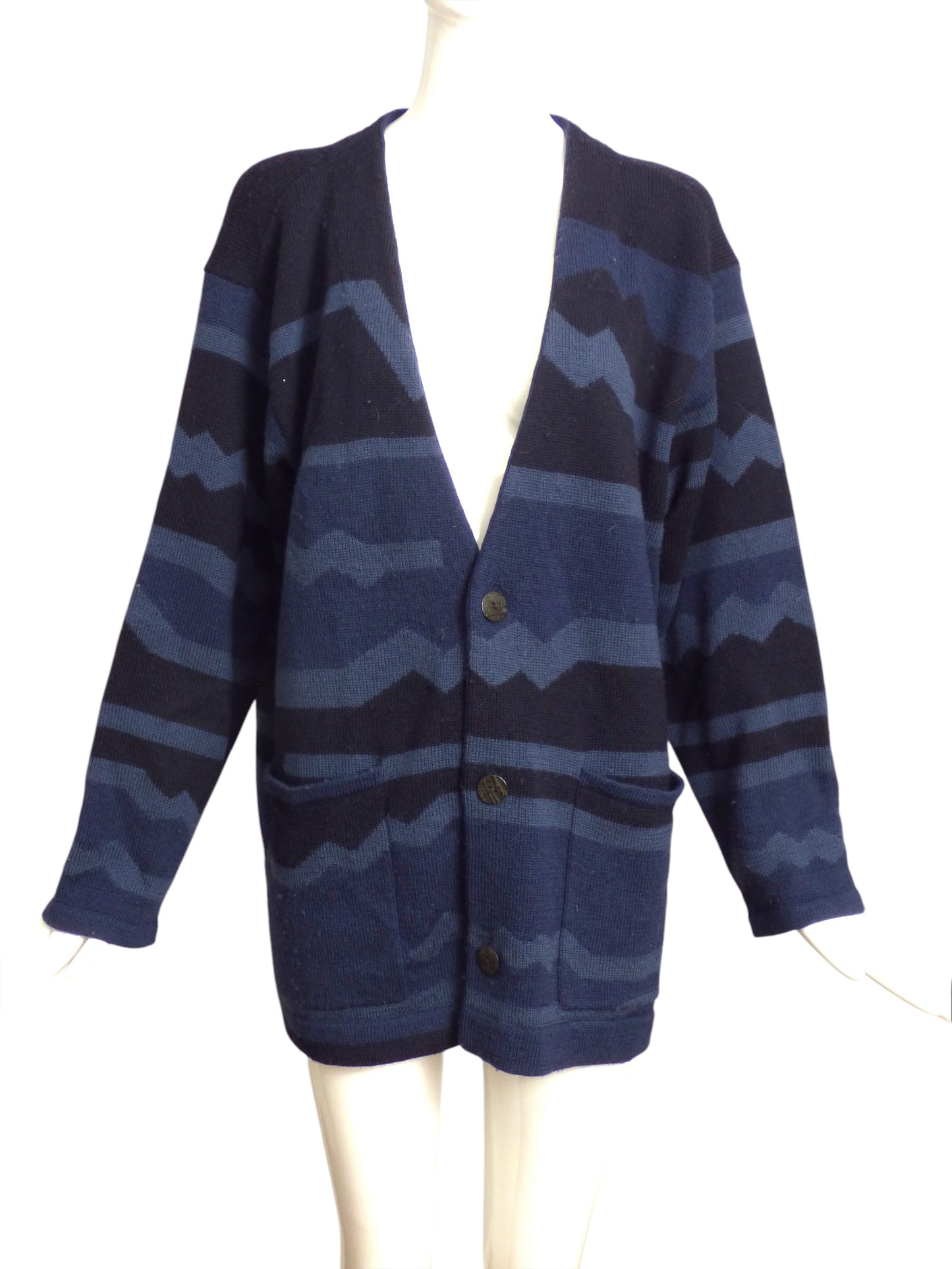 ISSEY MIYAKE PLANTATION- 1991 Wool Stripe Cardigan, Size-Medium